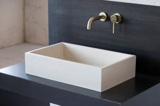 Square concrete sink | Wash basin | Vessel sink | Beige | 55x35 cm. 21 3/4 x 12 3/4 inch. - betono.lt