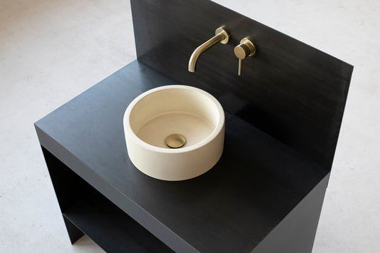 Small Concrete sink | Wash basin | Round sink | Beige | D32cm D12 1/2 inch - betono.lt