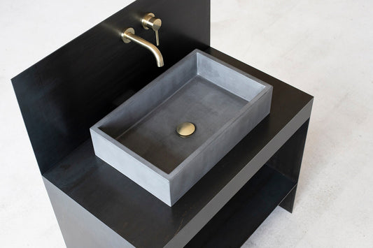 Square concrete sink | Wash basin | Vessel sink | Anthracite | 55x35 cm. 21 3/4 x 12 3/4 inch. - betono.lt