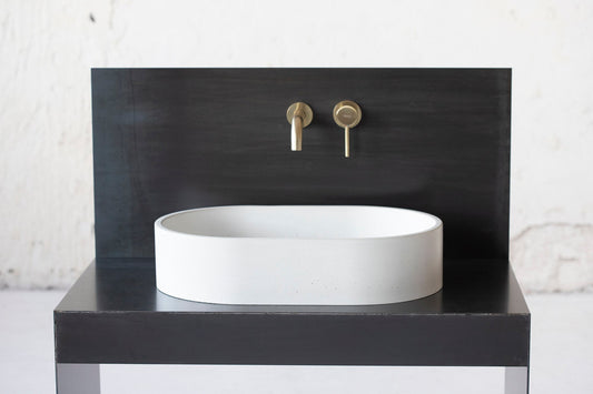 Oval concrete sink | Wash basin | Vessel sink | Off white | 58x38 cm. 22 3/4 x 15 inch. - betono.lt